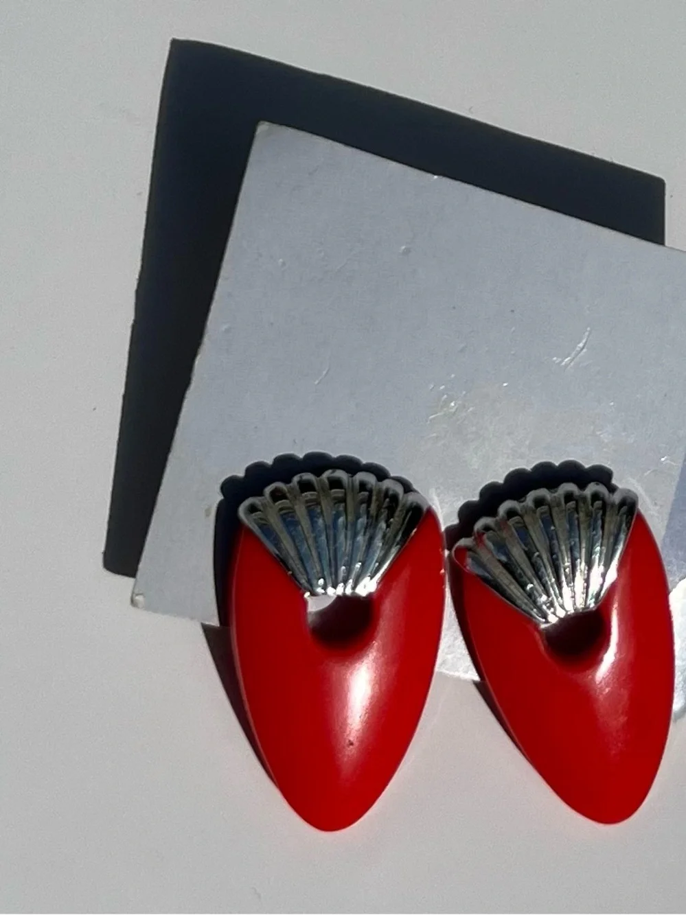 Red Shell-Accent Statement Earrings